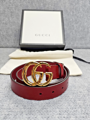 #ad MSRP $690 New Gucci Slim Marmont GG Big Logo Women#x27;s Leather Belt Red Size 85 $336.57