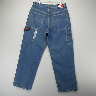 #ad Vintage Tommy Hilfiger Jeans Mens 34x34 Baggy Classic 90s Logo Carpenter Denim * $95.95