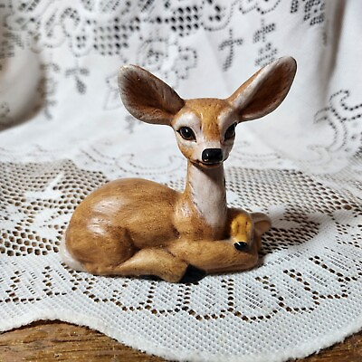#ad VTG Ceramic Large Ear Doe and Fawn Deer Handpainted 3 3 8quot; Tall 1979 Cottagecore $19.99