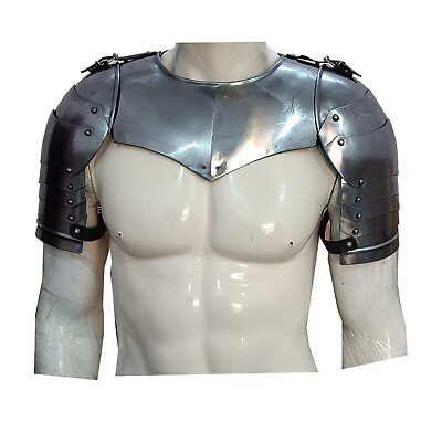 #ad Medieval Iron Gorget Spaulders Arm Shoulder Set Viking Crusader Pauldrons Armor $74.00