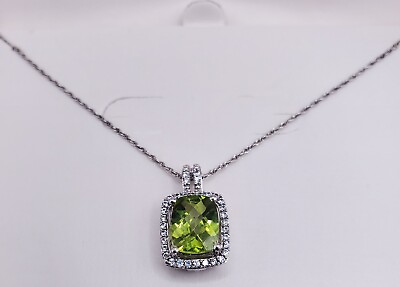 #ad Sterling Silver 925 Peridot amp; White Sapphire Necklace 18quot; New w Tag $175 $129.00