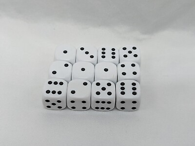 #ad Lot Of 12 D6 White Dice With Black Pips $10.00
