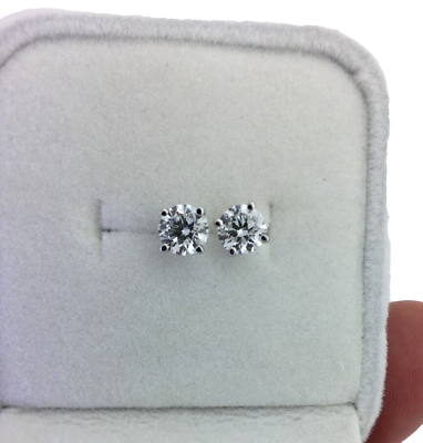 #ad Diamond Stud Earrings VS1 F Certified Round 1.5ct labcreated Screw Back Platinum $1879.99