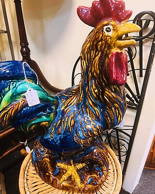 #ad Ceramic Large Rooster Decor 22 X 10”Colorful Collectible Vintage $115.00