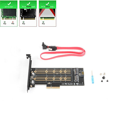 #ad M.2 NGFF to Desktop PCIe x4 x8 x16 NVMe SATA Dual SSD PCI Express Adapter Card $12.96