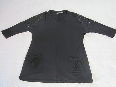 #ad LOGO Lori Goldstein Womens Top XXS 3 4 Sleeve Knit Top W Shoulder Detail Black 1 $17.99