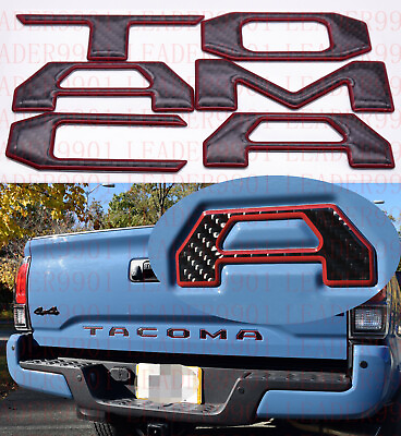 #ad Tailgate Insert Letters fits 2016 2021 Toyota Tacoma Black Fiber Red Outline $27.89