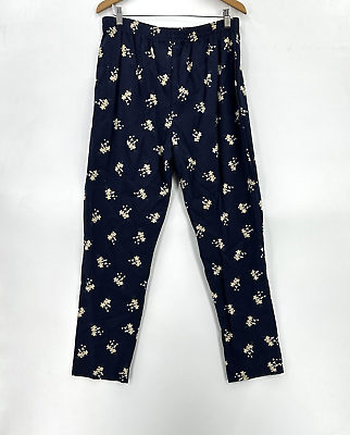 #ad Bobbie Brooks Pants Women#x27;s Navy Blue Pull On Floral Elastic Waist Sz XL $11.19