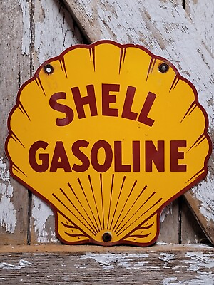 #ad VINTAGE OLD SHELL PORCELAIN SIGN AUTOMOBILE LUBE AUTO OIL GAS STATION PUMP PLATE $171.17