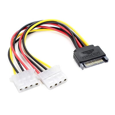 #ad 8quot; Inch 15 pin SATA Male to Dual 4pin Molex Female Power Adapter Cable Connector $4.99