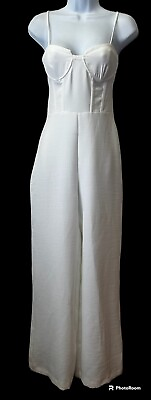 #ad New Zara Women#x27;s M White Bustier Top Stretch Spaghetti Strap Wide Leg Jumpsuit $33.21