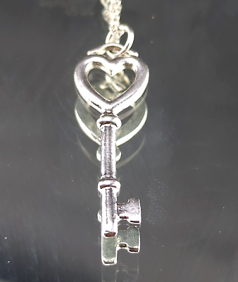 #ad Vintage Necklace 925 Sterling Silver Skeleton Key Heart Romantic Thai FAS 18quot; $28.47
