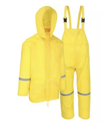 #ad NEW Piece Rain Suit With Reflective Tape And Adjustable Shoulder Strap Large $22.00
