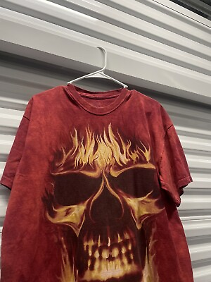 #ad The Mountain Shirt Burning Skull Colorful Flames 2005 Casual Skeleton Horror $25.00