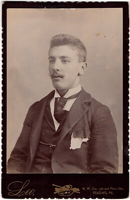 #ad CIRCA 1890s CABINET CARD LEE MAN IN SUIT WITH MUSTACHE READING PENNSYLVANIA $12.99
