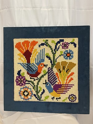 #ad Vintage 1970’s Needlepoint Bright Birds Wall Hanging $19.00