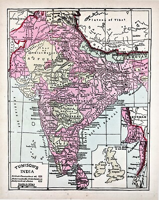 #ad 1891 India Map ORIGINAL British Possessions Pakistan Madras Calcutta RAILROADS $53.00