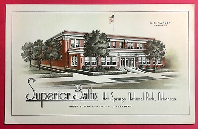 #ad Postcard Hot Springs National Park Arkansas Superior Baths c1940s $4.99