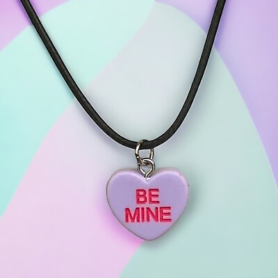 #ad BE MINE Purple Conversation Heart Necklace Valentines Day Love Raver Kid Candy $12.00