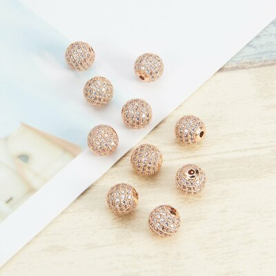 #ad 10 Pcs 8mm Rose Gold Metal Rose Gold CZ Cubic Zirconia Pave Micro Loose Beads $9.99