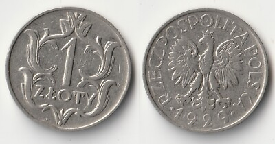 #ad 1929 Poland 1 zloty coin $2.50