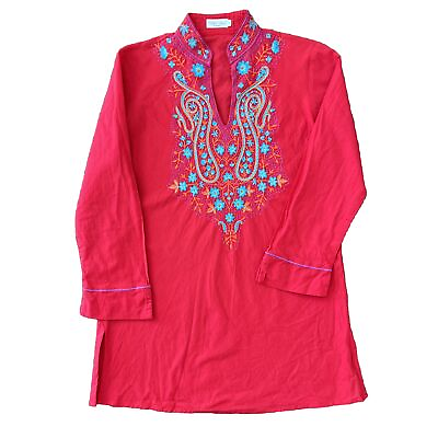 #ad Tasha Polizzi Collection Cotton Red Floral Embroidered Shirt Tunic Size Small $20.00