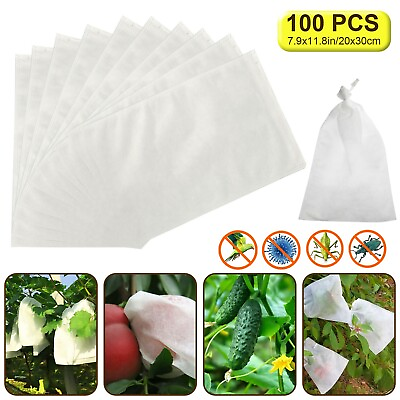#ad 100PCS Garden Plant Fruit Vege Protect Drawstring Bags Against Insect Pest Bird $13.48