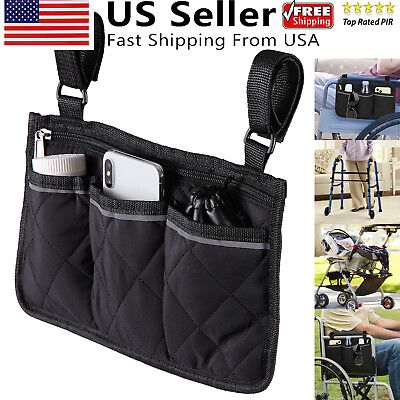 #ad Wheelchair Side Pouch Storage Bag Organizer Holder Black Chair Armrest Pocket US $7.45
