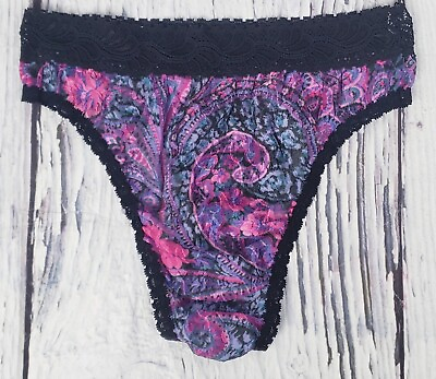 #ad VTG Nancy King Women#x27;s Retro Lace High Waist Thong Panty Underwear Paisley S M $14.00