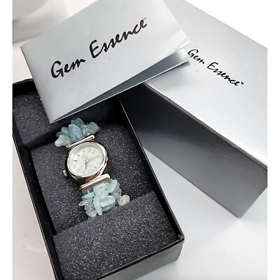 #ad Gem Essence Gemstone Watch Blue Chip Stretch Band Silver Hardware NIB DH498 $48.00