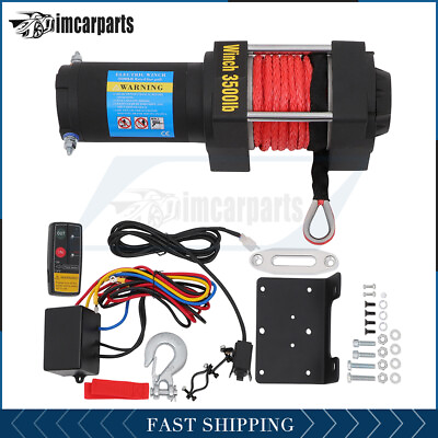 #ad 1X Electric Winch Synthetic Rope 3500lbs 12V Tow Towing Truck Trailer w Remote $95.99