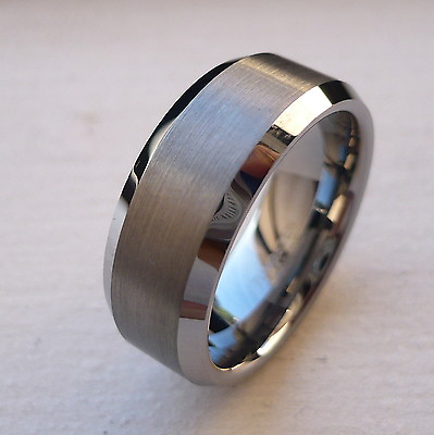 #ad 8MM Tungsten Carbide with Brushed in Middle Man’s Wedding Band Ring Size 5 15 $26.99