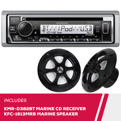 #ad Kenwood KMR D382BT Marine CD Receiver and KFC 1613MRB 6.5quot; 2 Way Marine Speakers $216.00