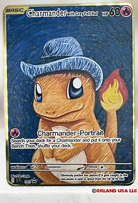 #ad Pokemon Charmander With Grey Felt Hat Van Gogh Gold Card $9.50