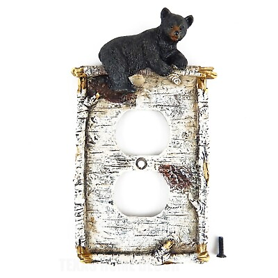 #ad Black Bear Single Outlet Plug Plate Cover Rustic Birch Faux Wood Look $16.95