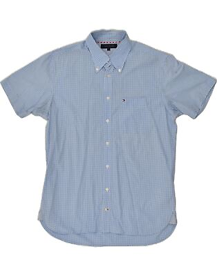 #ad TOMMY HILFIGER Mens Short Sleeve Shirt Large Blue Gingham Cotton AZ26 GBP 14.95