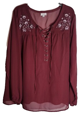 #ad Avenue Women#x27;s Plus Size 22 24 Top Boho Flowy Sheer Embroidered $18.99