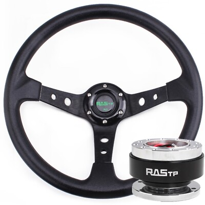 #ad Black 14quot; Deep Dish 6 Hole Racing Steering Wheel With Quick Release Adapter $48.88