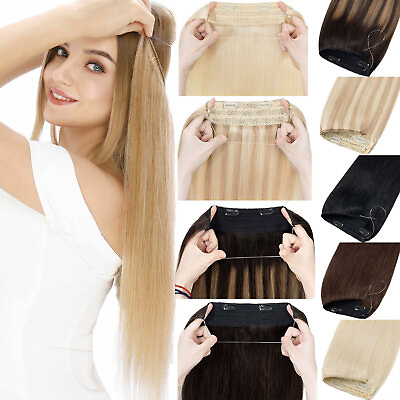 #ad Hidden Invisible Clip Wire in Remy Human Hair Extensions Headband Secret Blonde $105.89