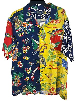 #ad NWT Polo Ralph Lauren Mens Classic Fit Colorblock Hawaiian Viscose Camp Shirt XL $93.67