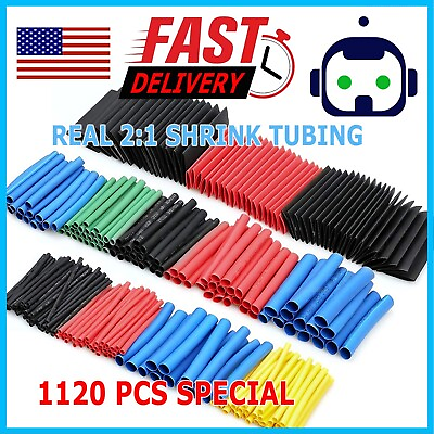 #ad 1120 Pcs Heat Shrink Tubing Sleeve 2:1 Shrinkable Tube Wire Cable Assortment Kit $7.98