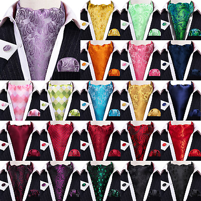 #ad Mens Silk Ascot Blue Black Gray Paisley Floral Solid Silk Cravat Set Wedding Tie $11.99