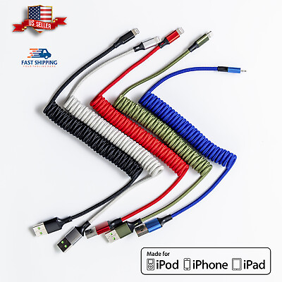 #ad Fast Charge USB Cable Spring Coiled Cord For iPhone 14 13 12 11 XR X 8 7 ProMax $34.99
