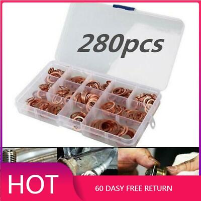 #ad 280X 12 Sizes Assorted Solid Crush Copper Washer Sump Plug Banjo Bolt Tap Box $20.99