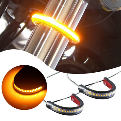 #ad Super Bright Amber LED Fork Turn Signal Lights Strip For Motorcycle Universal $8.92