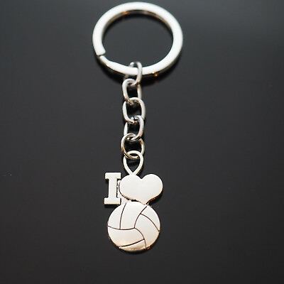 #ad Vintage quot;I Love Volleyballquot; 30mm Silver Pendant Keychain $6.99
