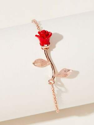 #ad 🌹New Rose Design Bracelet Red Rose Rose Gold Tone Alloy 🌹 $10.00