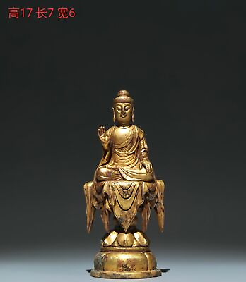 #ad 6.7quot; Old Antique Handmade tang Dynasty Bronze 24k gilt Shakyamuni Buddha statue $1162.00