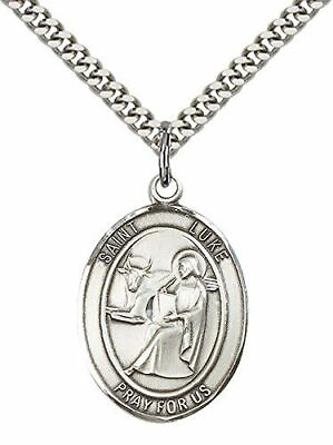 #ad St. Luke the Apostle Pendant St. 24quot; Stainless Silver Heavy Curb Chain $74.25