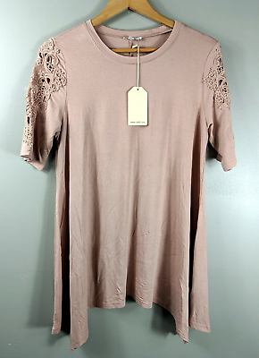 #ad NWT: Jodifl Los Angeles Womens Blouse Rose Blush Short Sleeve Lace Size S $9.68